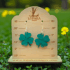luck of the irish clover hand painted green wood dangle earrings