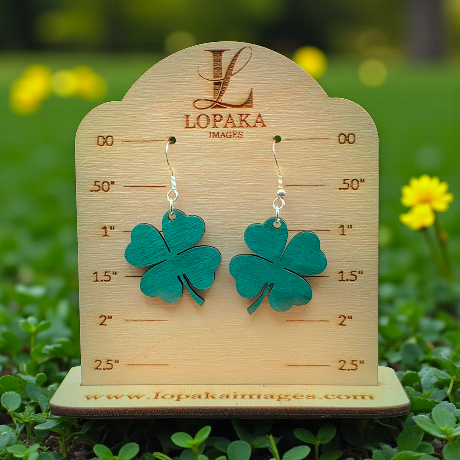luck of the irish clover hand painted green wood dangle earrings
