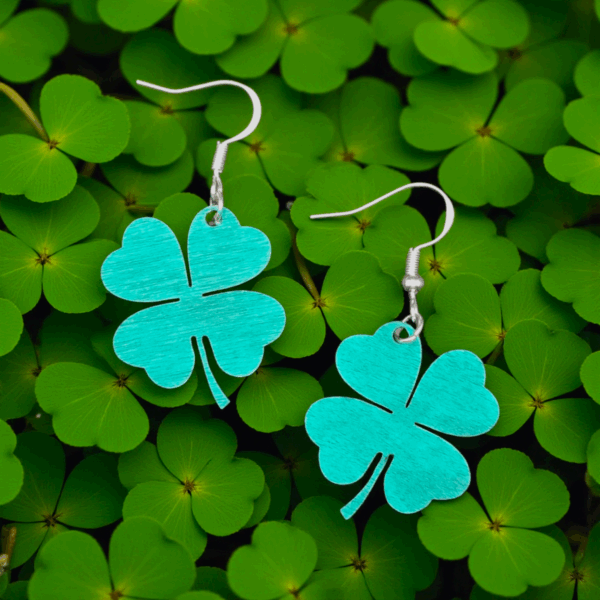 luck of the irish clover hand painted green wood dangle earrings