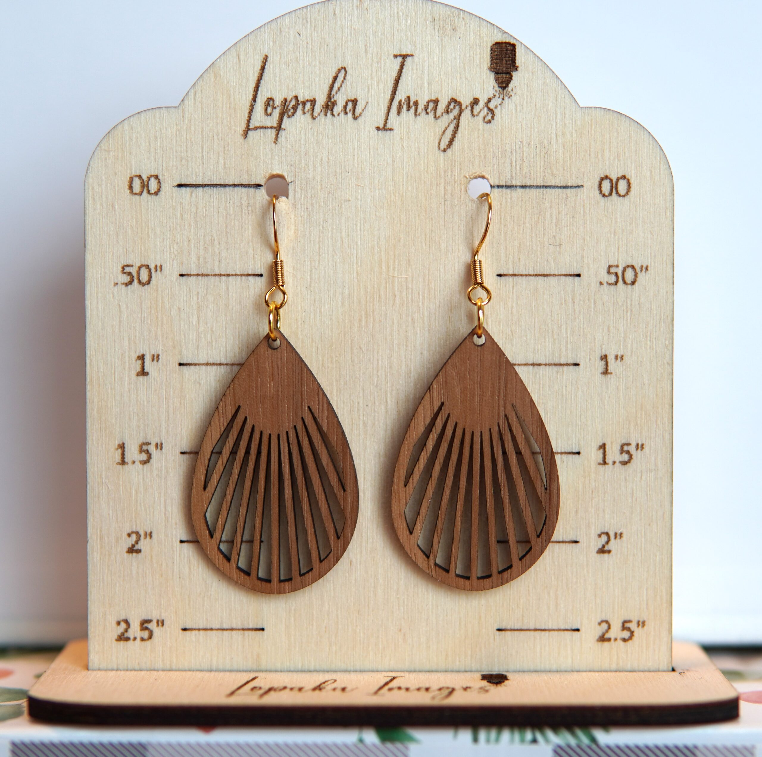 Radiant Ray Teardrop Natural Walnut Wood Dangle Earrings