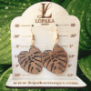 Monstera Leaf Natural Mahogany Wood Dangle Earrings