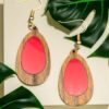 Oval Teal-Green-Red Inlay Natural Amazakoue Wood Dangle Earrings