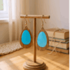 Oval Teal-Green-Red Inlay Natural Amazakoue Wood Dangle Earrings