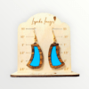 Curved Teal Inlay Natural Amazakoue Wood Dangle Earrings