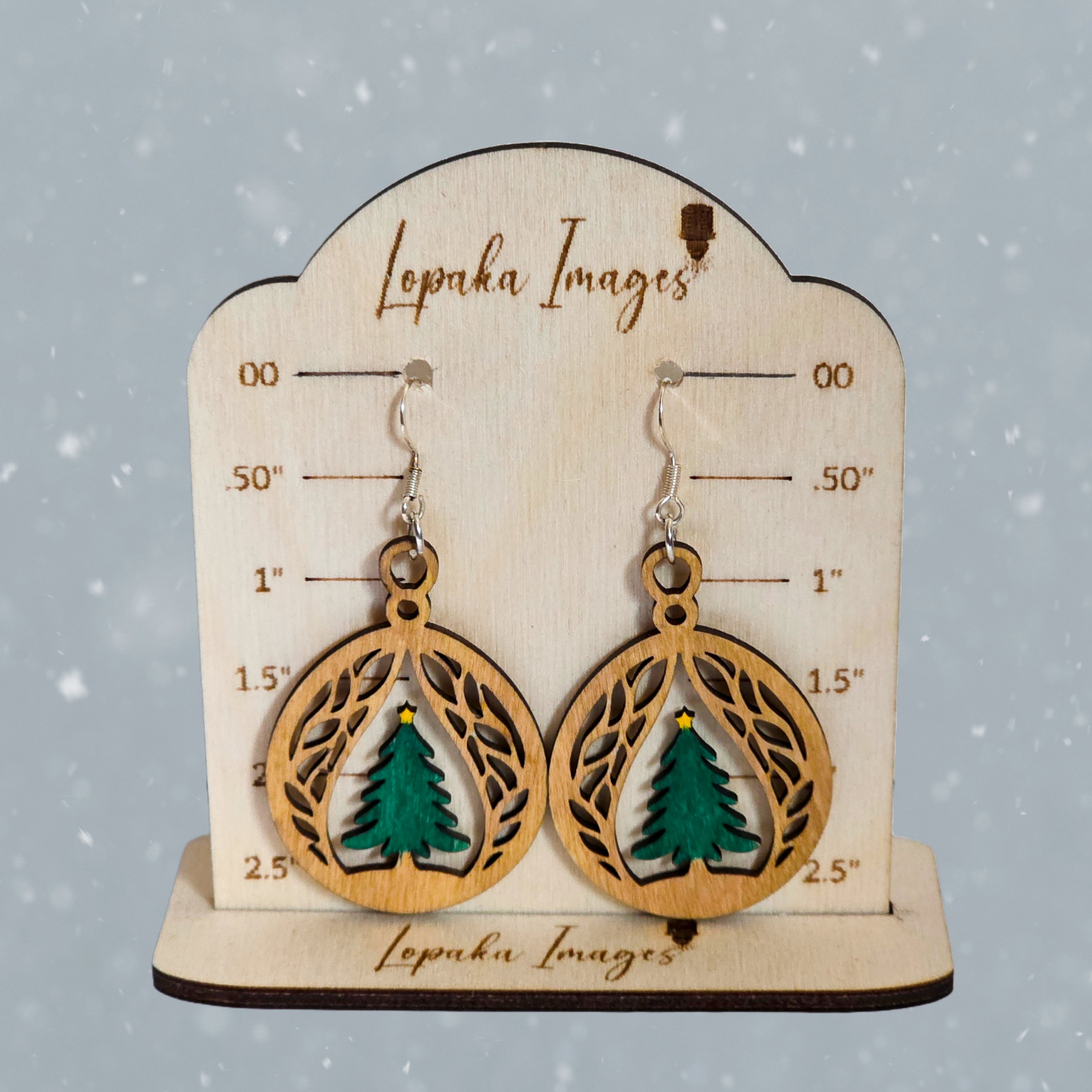 Holiday Cheer Christmas Tree Ornament Hand Painted Wood Dangle Earrings