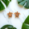 Hawaiian Honu Sea Turtle Natural Mahogany Wood Stud Earrings