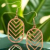 Modern Chevron Wooden Mahogany Dangle Earrings