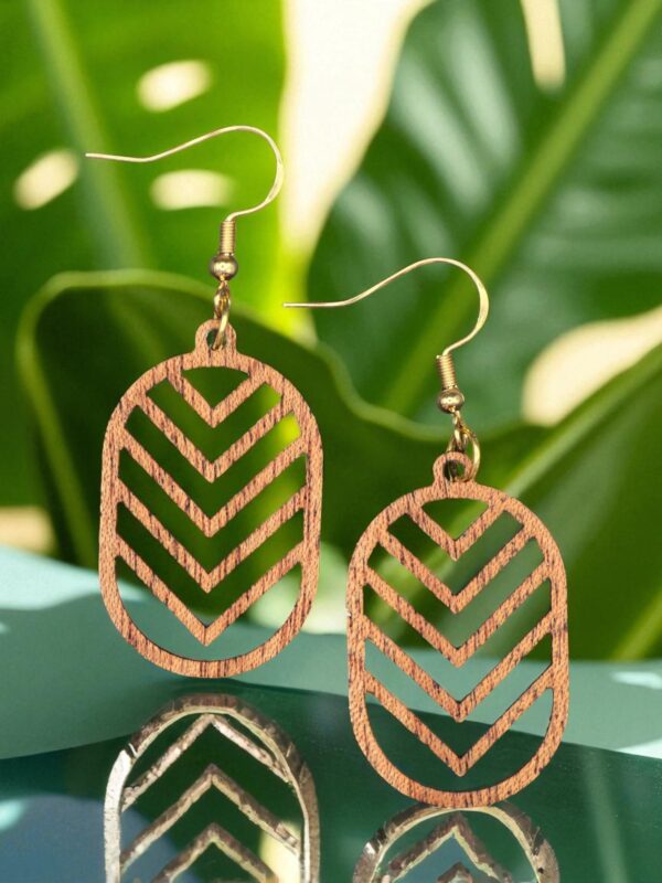 Modern Chevron Wooden Mahogany Dangle Earrings