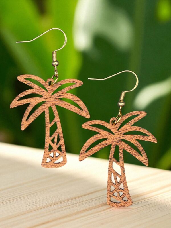 Charming Wooden Mahogany Palm Tree Dangle Earrings
