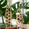 Honeycomb Natural Mahogany Wood Dangle Earrings