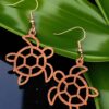Hawaiian Honu Sea Turtle Outline Natural Mahogany Wood Turtle Dangle Earrings