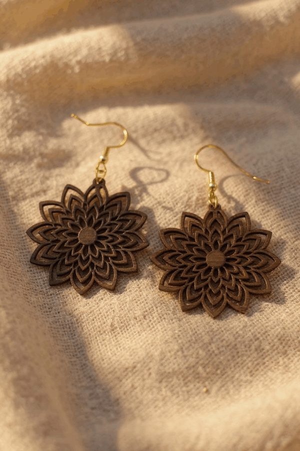 Bohemian Mandala Flower Wood Earrings