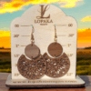 Two pcs. Round Flower Pattern Natural Walnut Wood Dangle Earrings