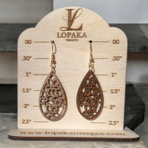 Dangle Flower Pattern Natural Walnut Wood Dangle Earrings