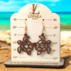 Hawaiian Honu Sea Turtle Outline Natural Mahogany Wood Turtle Dangle Earrings