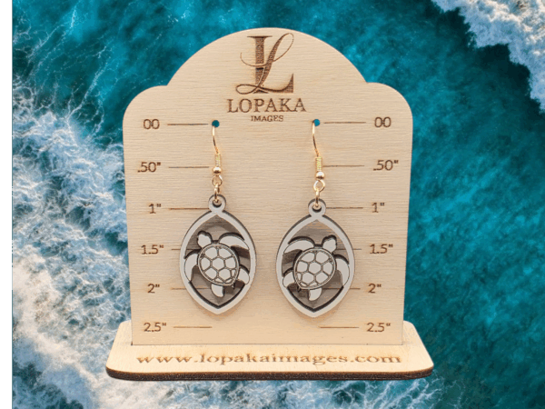 Hawaiian Honu Sea Turtle White Wood Dangle Earrings