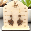 Dangle Walnut Wood Leaf Earrings with Bead Accent