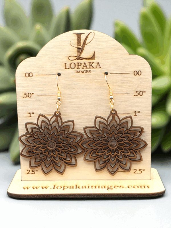 Bohemian Mandala Flower Wood Earrings