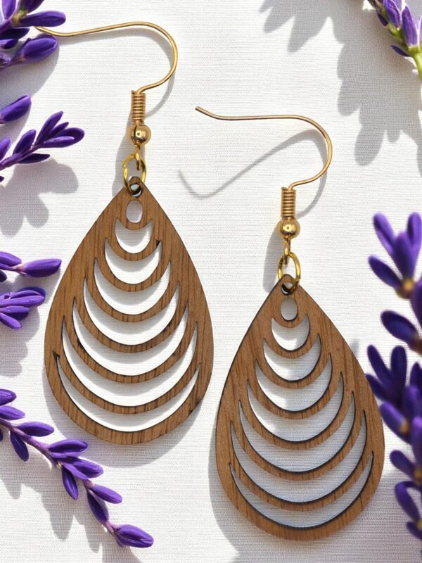 Nested Echoes Teardrop Natural Walnut Wood Dangle Earrings