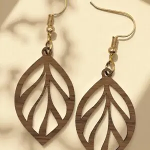 Whispering Leaves Natural Walnut Wood Dangle Earrings