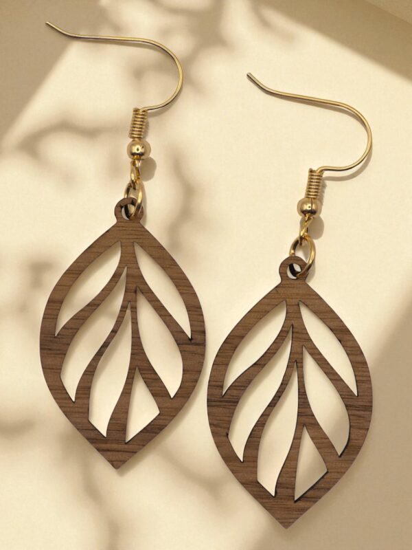 Whispering Leaves Natural Walnut Wood Dangle Earrings