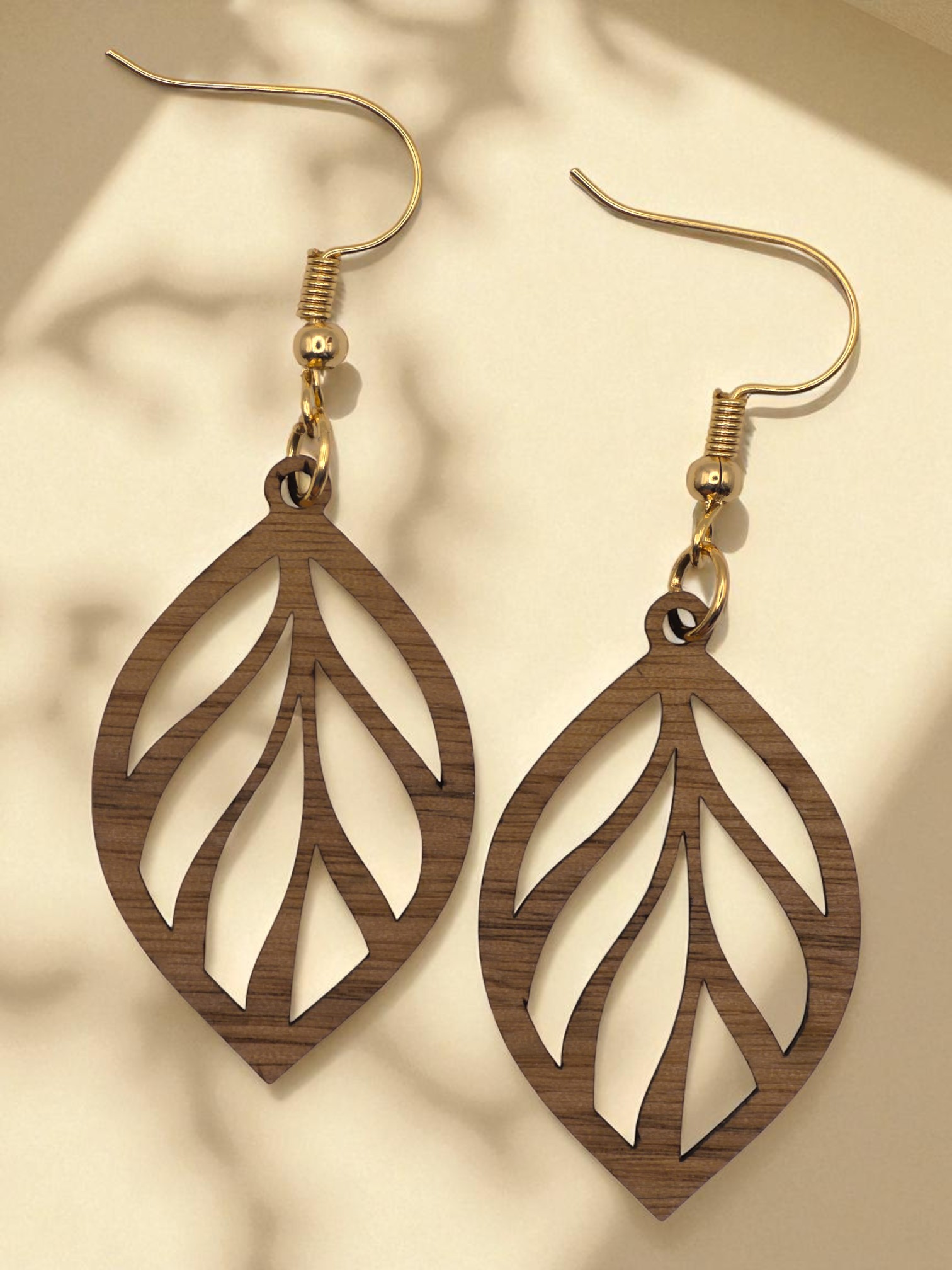 Whispering Leaves Natural Walnut Wood Dangle Earrings