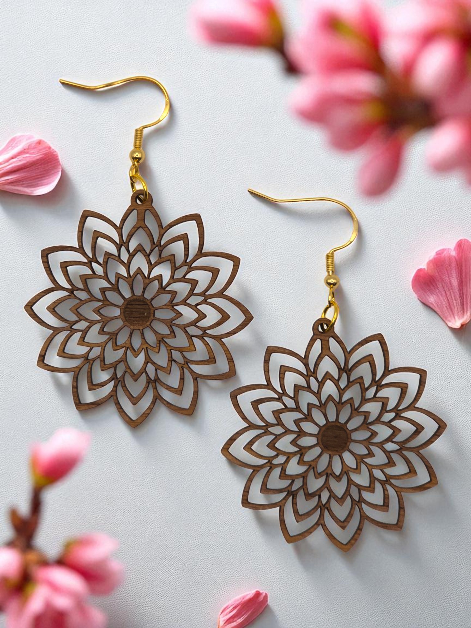 Bohemian Mandala Flower Wood Earrings