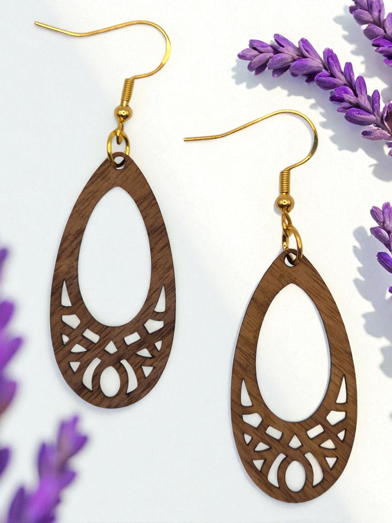 Boho Chic Walnut Wooden Teardrop Earrings