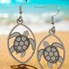 Hawaiian Honu Sea Turtle White Wood Dangle Earrings