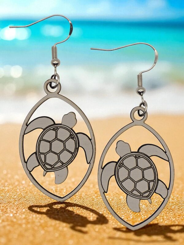 Hawaiian Honu Sea Turtle White Wood Dangle Earrings