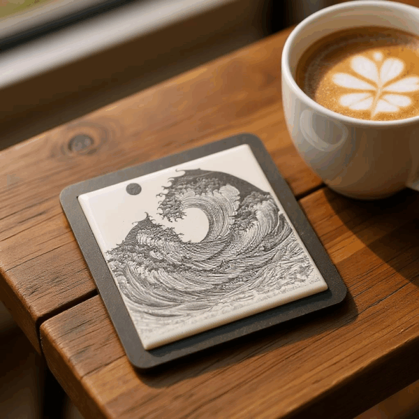 Ocean Wave & Moon Tile Coaster