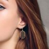Modern Chevron Wooden Mahogany Dangle Earrings