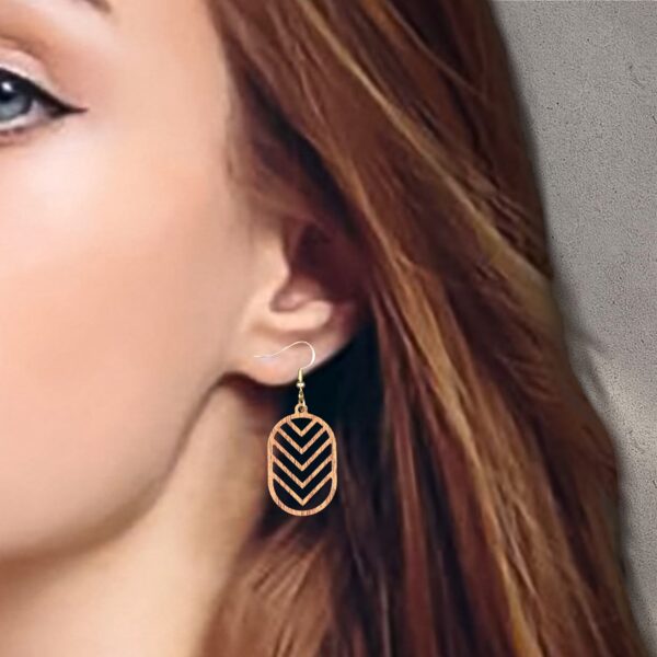 Modern Chevron Wooden Mahogany Dangle Earrings