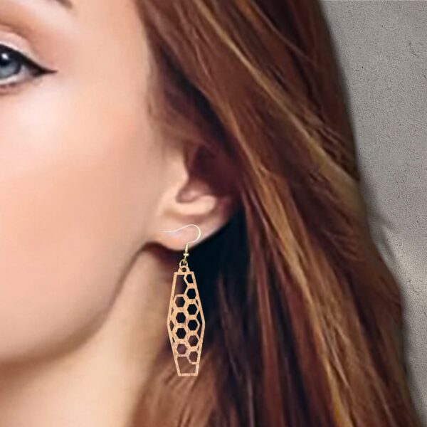 Honeycomb Natural Mahogany Wood Dangle Earrings