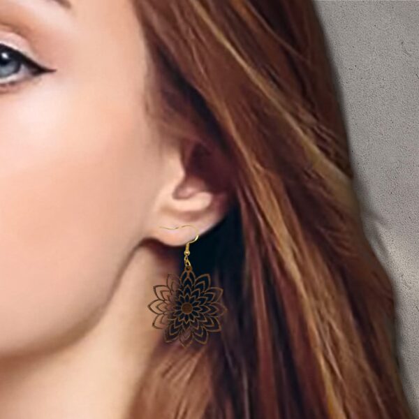 Bohemian Mandala Flower Walnut Wood Earrings