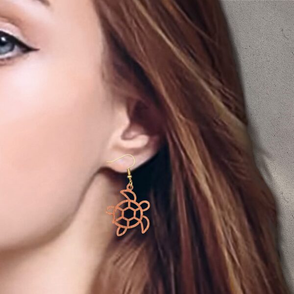 Hawaiian Honu Sea Turtle Outline Natural Mahogany Wood Turtle Dangle Earrings