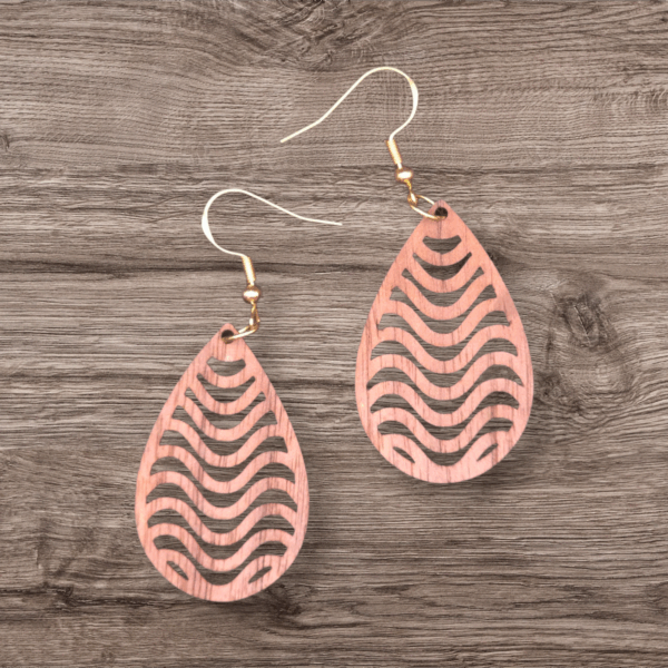 Wave Teardrop Natural Walnut Wood Dangle Earrings