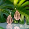 Wave Teardrop Natural Walnut Wood Dangle Earrings