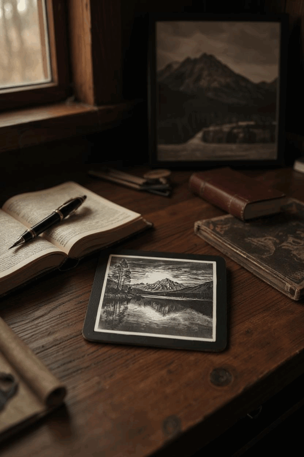 Mountain Lake View Tile Coasters