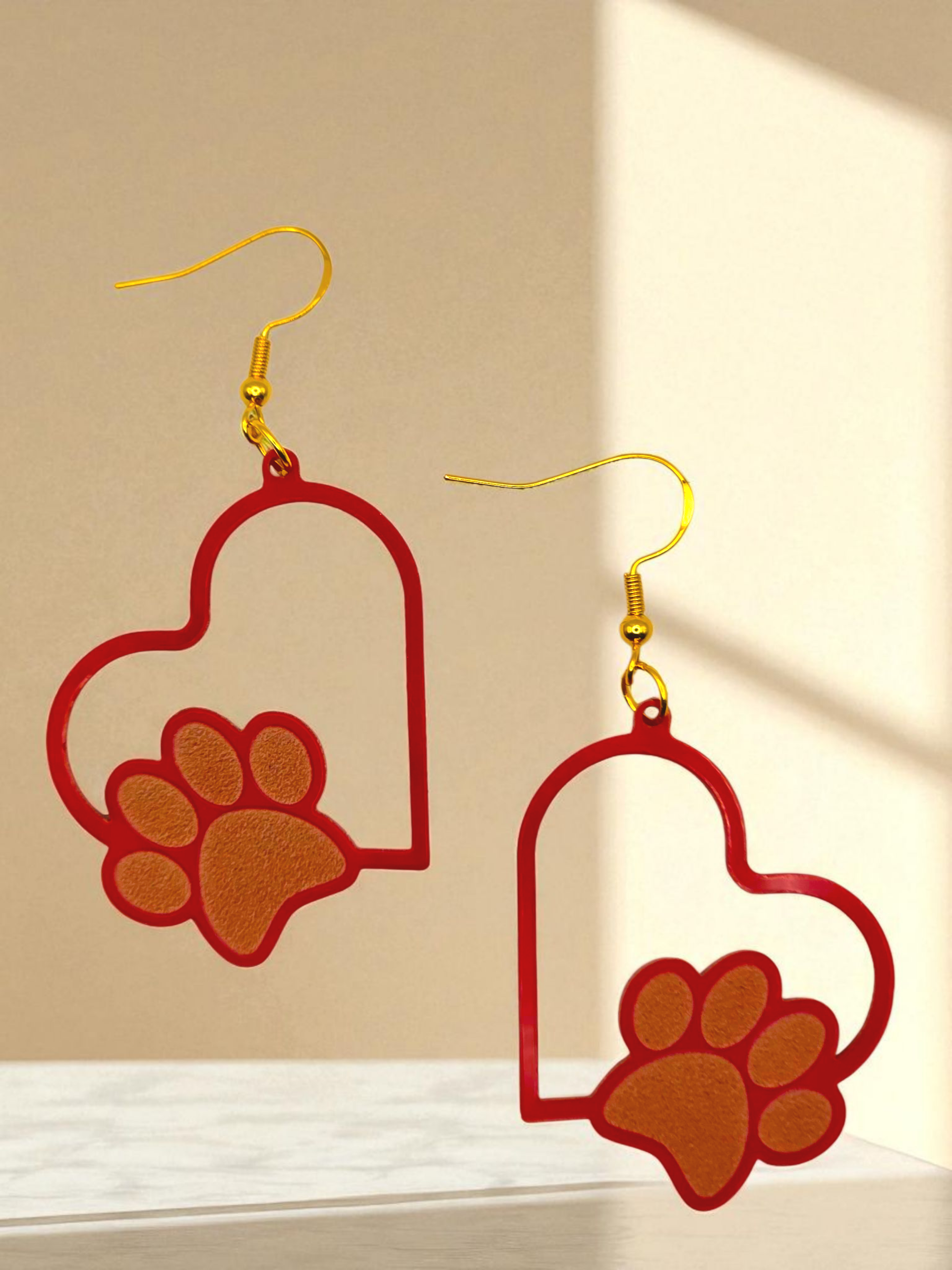 Heart and Paw Print Acrylic Earrings