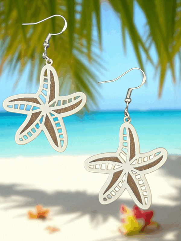 White Starfish Wood Earrings
