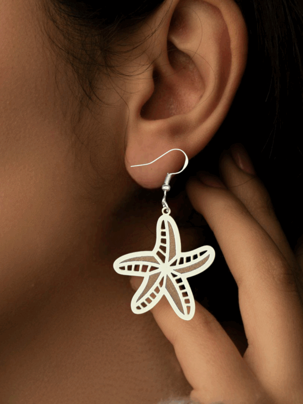 White Starfish Wood Earrings