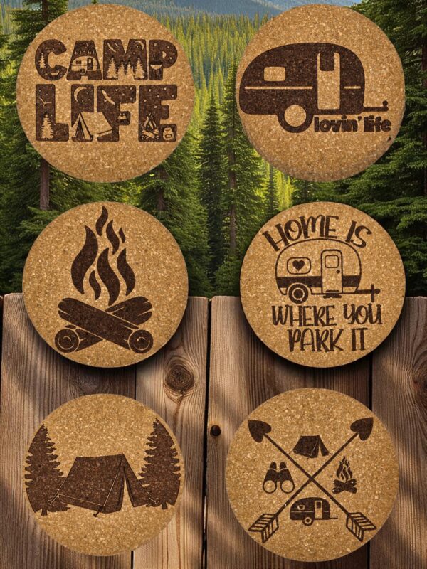 Camping Cork Coasters Set