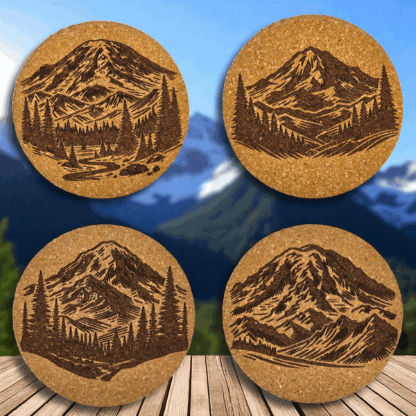 Mountain View Cork Coasters Set
