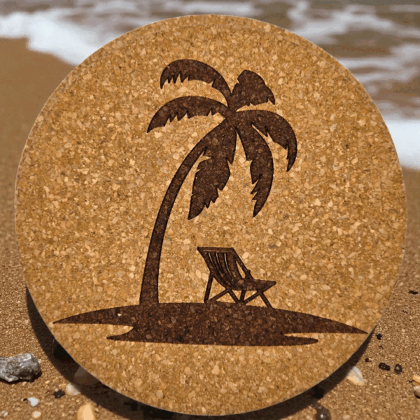 Laser engraved cork coaster