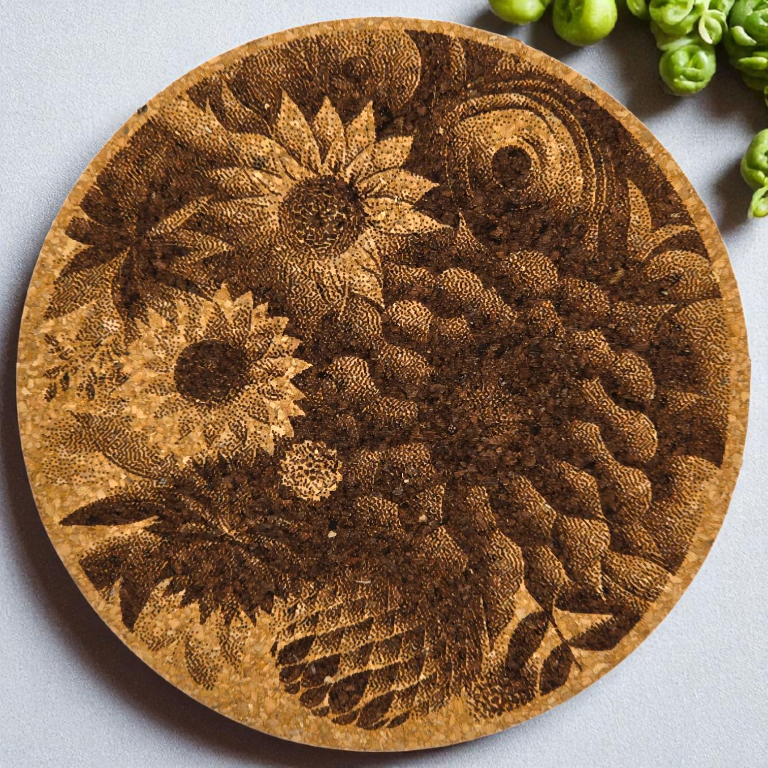 Laser engraved cork coaster Flowers