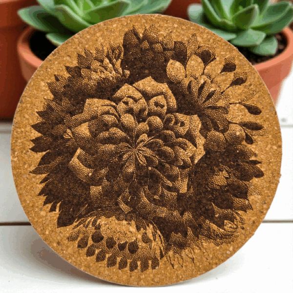 Laser engraved cork coaster Flowers