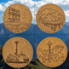 Laser engraved Seattle cork coaster set