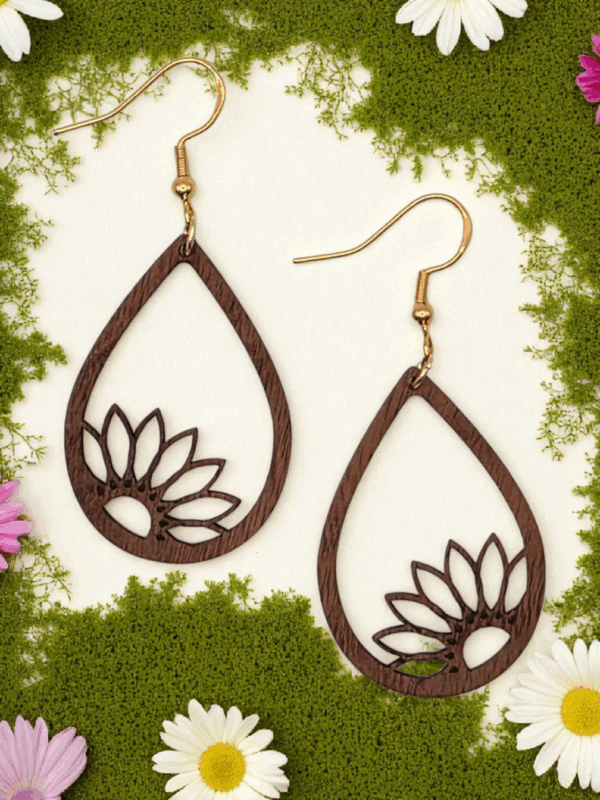 Walnut Sunflower Earings