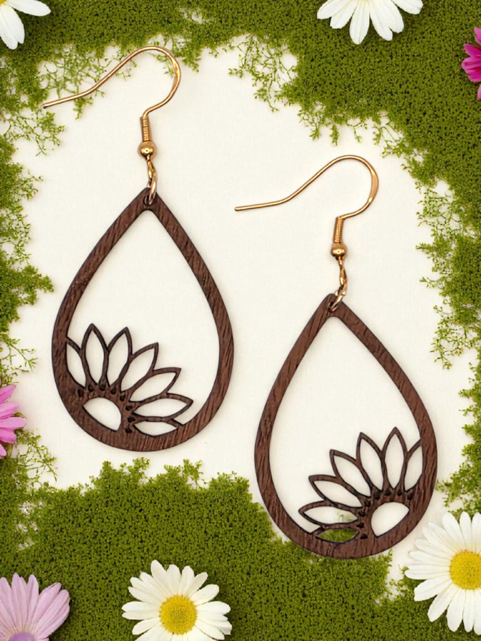 Walnut Sunflower Earings